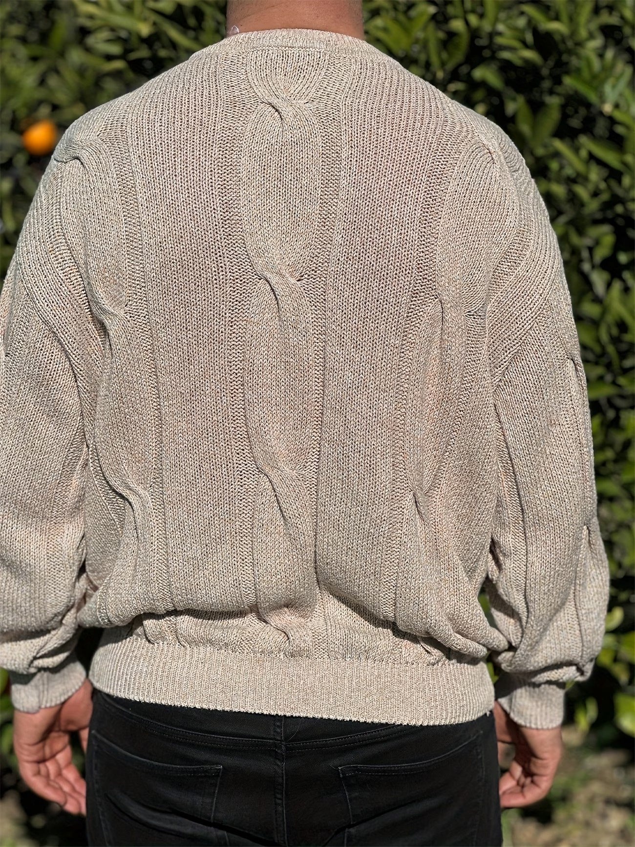 Men’s Long-Sleeve Pullover with Cable Knit Pattern