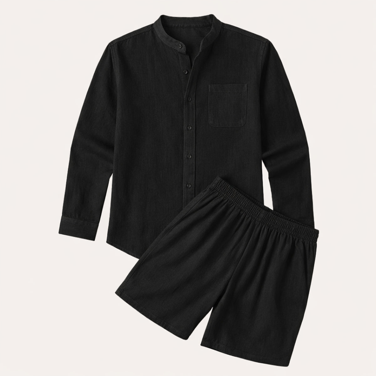 Men's Band Collar Shorts Set
