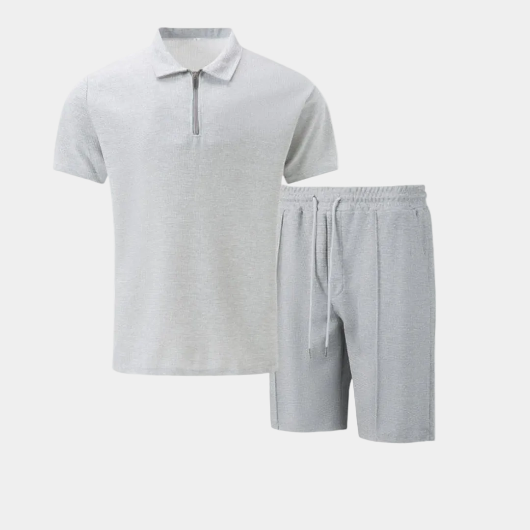 Men's Half-Zip Polo Shirt And Shorts Set