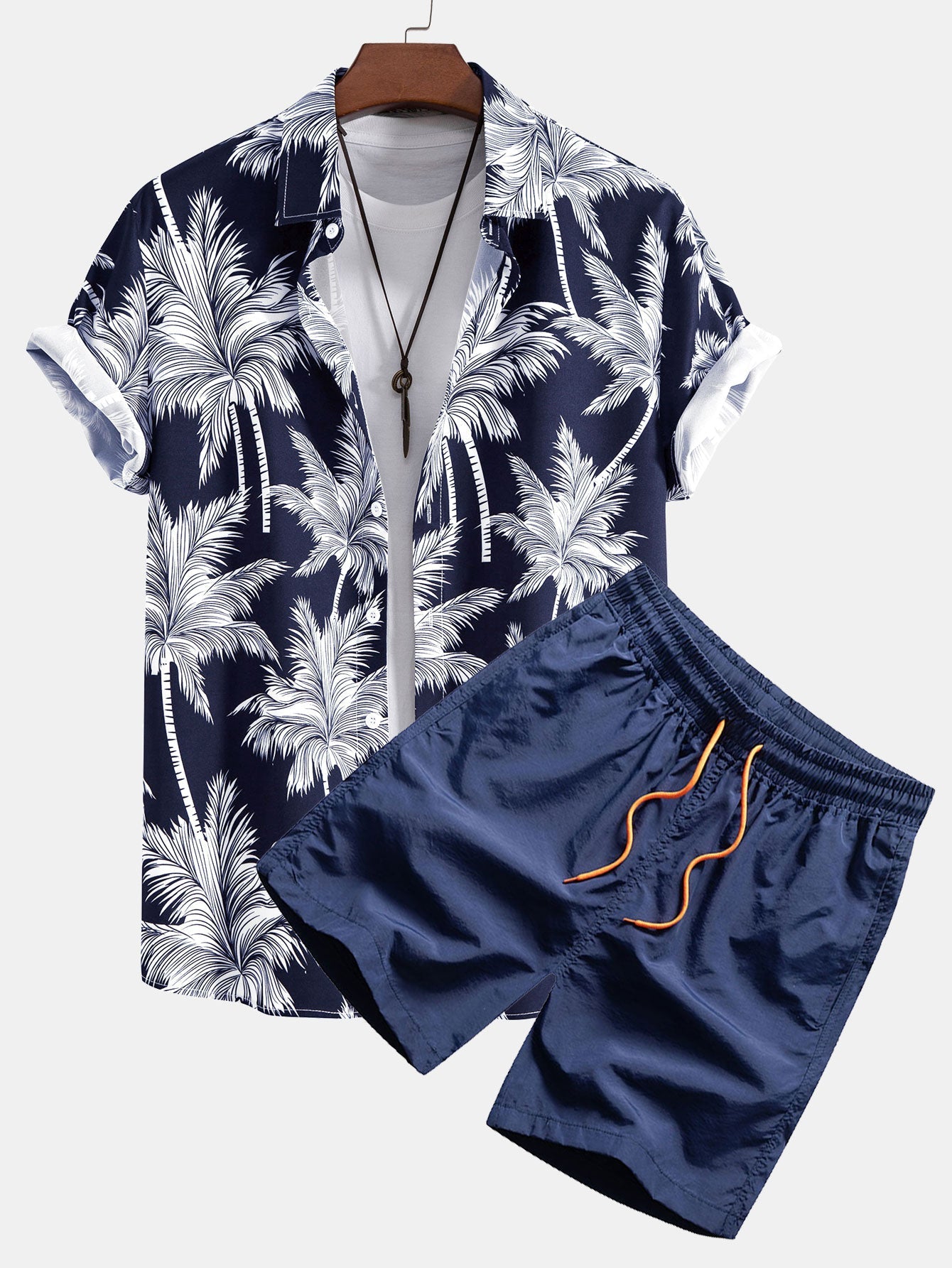 Men's Palm Print Shirt and Shorts Set