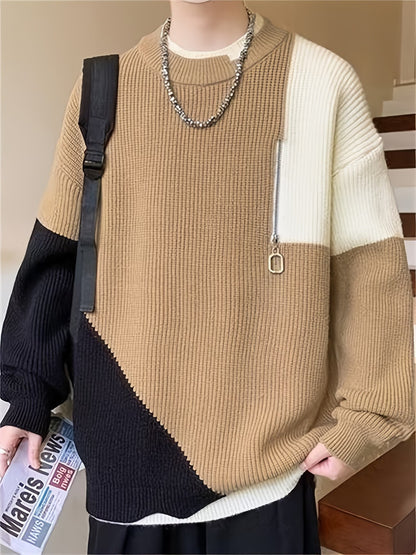 Men’s Colour-Block Mock Neck Pullover
