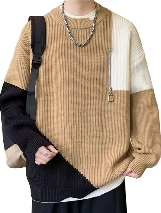 Men’s Colour-Block Mock Neck Pullover