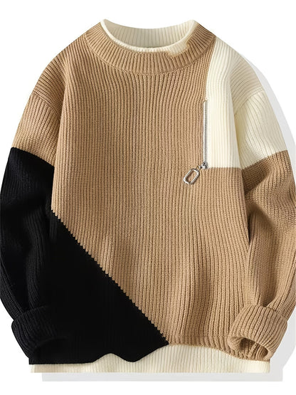 Men’s Colour-Block Mock Neck Pullover