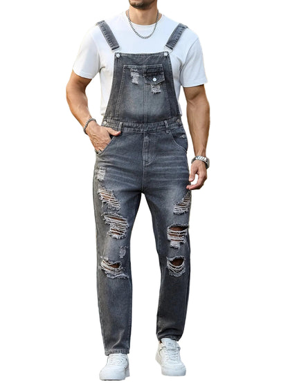 Men’s Faded Overalls with Ripped Patches