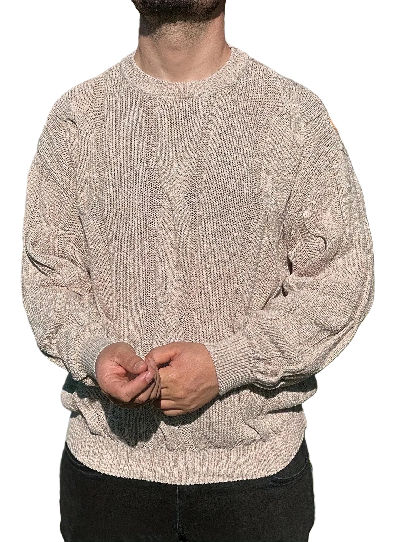 Men’s Long-Sleeve Pullover with Cable Knit Pattern