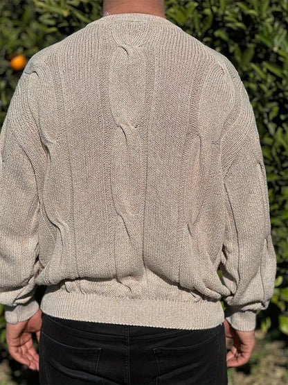 Men’s Long-Sleeve Pullover with Cable Knit Pattern
