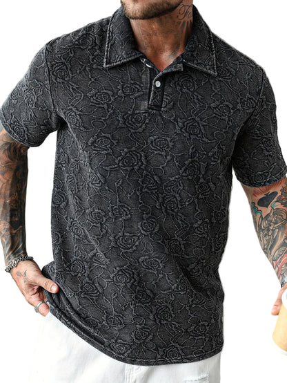 Men’s Short-Sleeve Polo Shirt with Rose Pattern