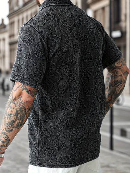 Men’s Short-Sleeve Polo Shirt with Rose Pattern