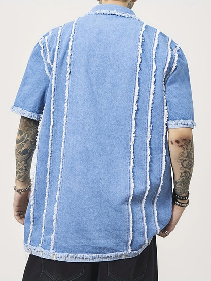 Men’s Short-Sleeve Shirt with Frayed Panels
