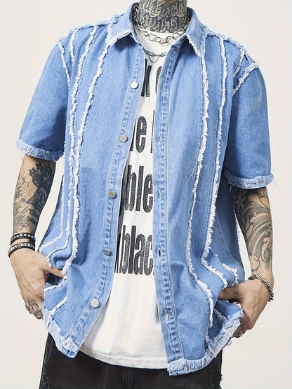 Men’s Short-Sleeve Shirt with Frayed Panels