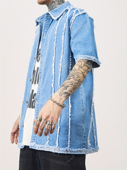 Men’s Short-Sleeve Shirt with Frayed Panels