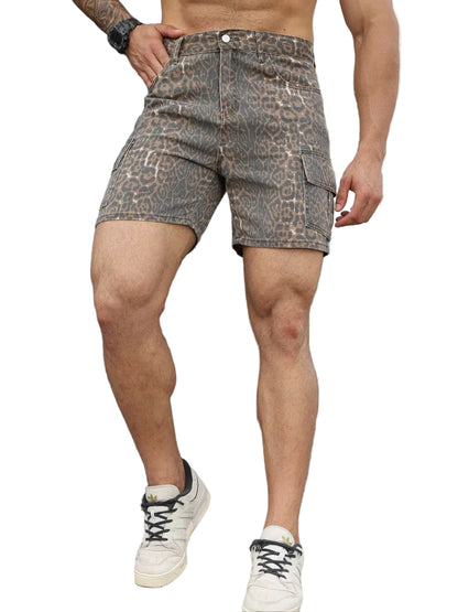 Men’s Slim-Fit Cargo Shorts with Leopard Print