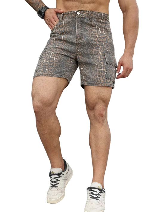 Men’s Slim-Fit Cargo Shorts with Leopard Print