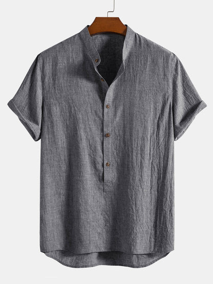 Men's Band Collar Shirt and Trousers Set
