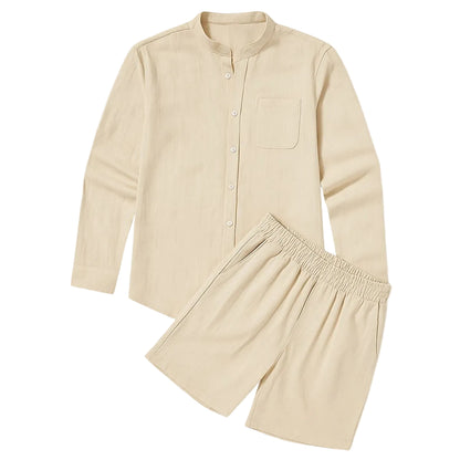 Men's Band Collar Shorts Set