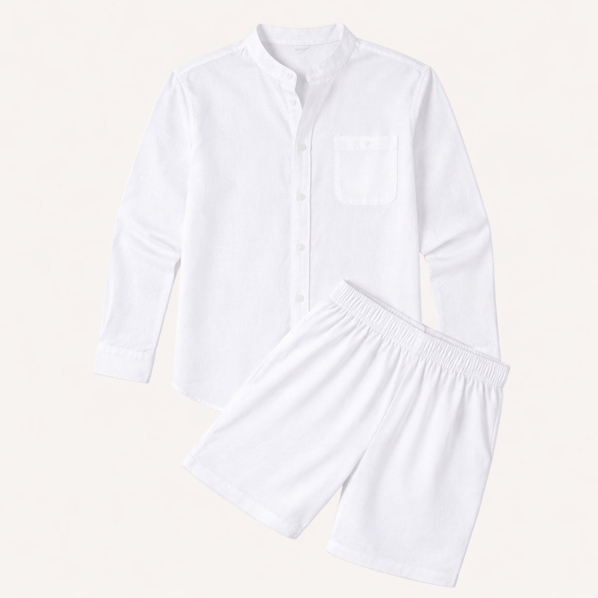 Men's Band Collar Shorts Set