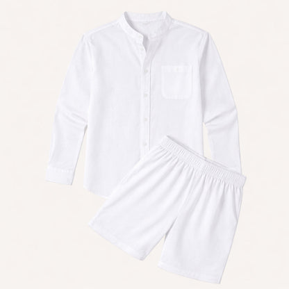 Men's Band Collar Shorts Set