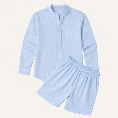 Men's Band Collar Shorts Set