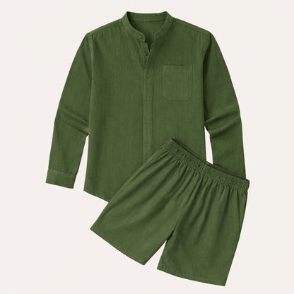 Men's Band Collar Shorts Set