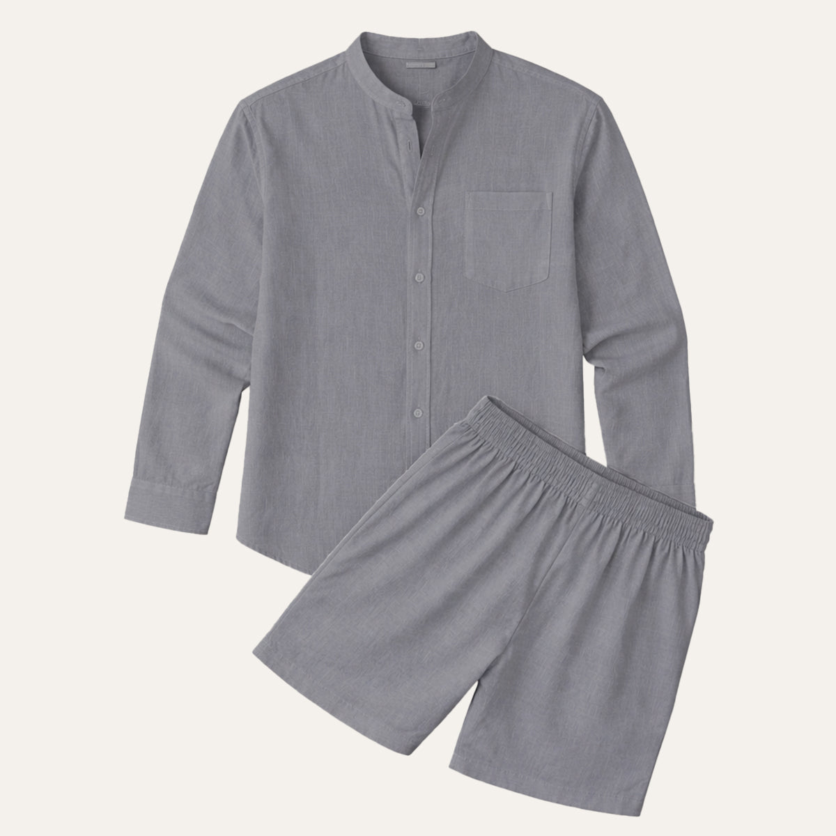 Men's Band Collar Shorts Set