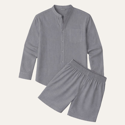 Men's Band Collar Shorts Set
