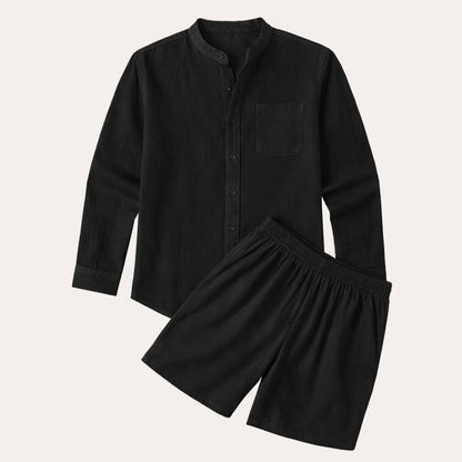 Men's Band Collar Shorts Set