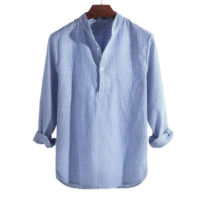 Men's Band Collar Stripe Shirt