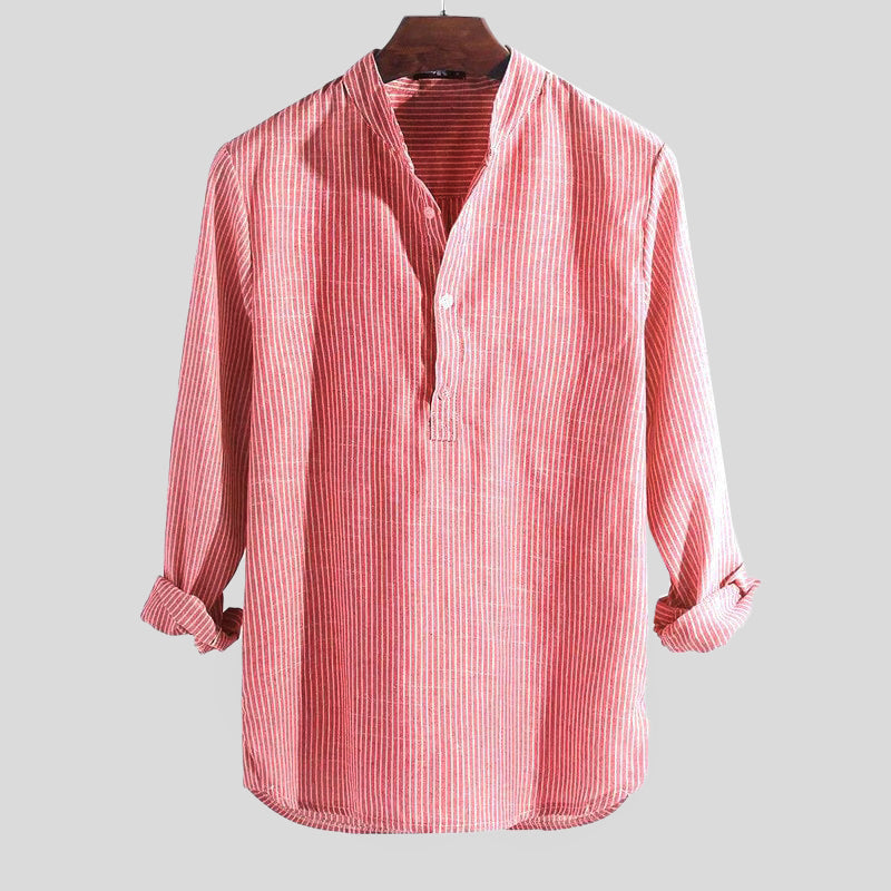 Men's Band Collar Stripe Shirt