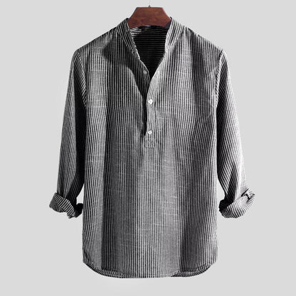 Men's Band Collar Stripe Shirt