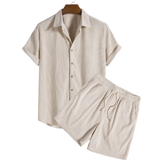 Men's Button Front Shirt and Shorts Set