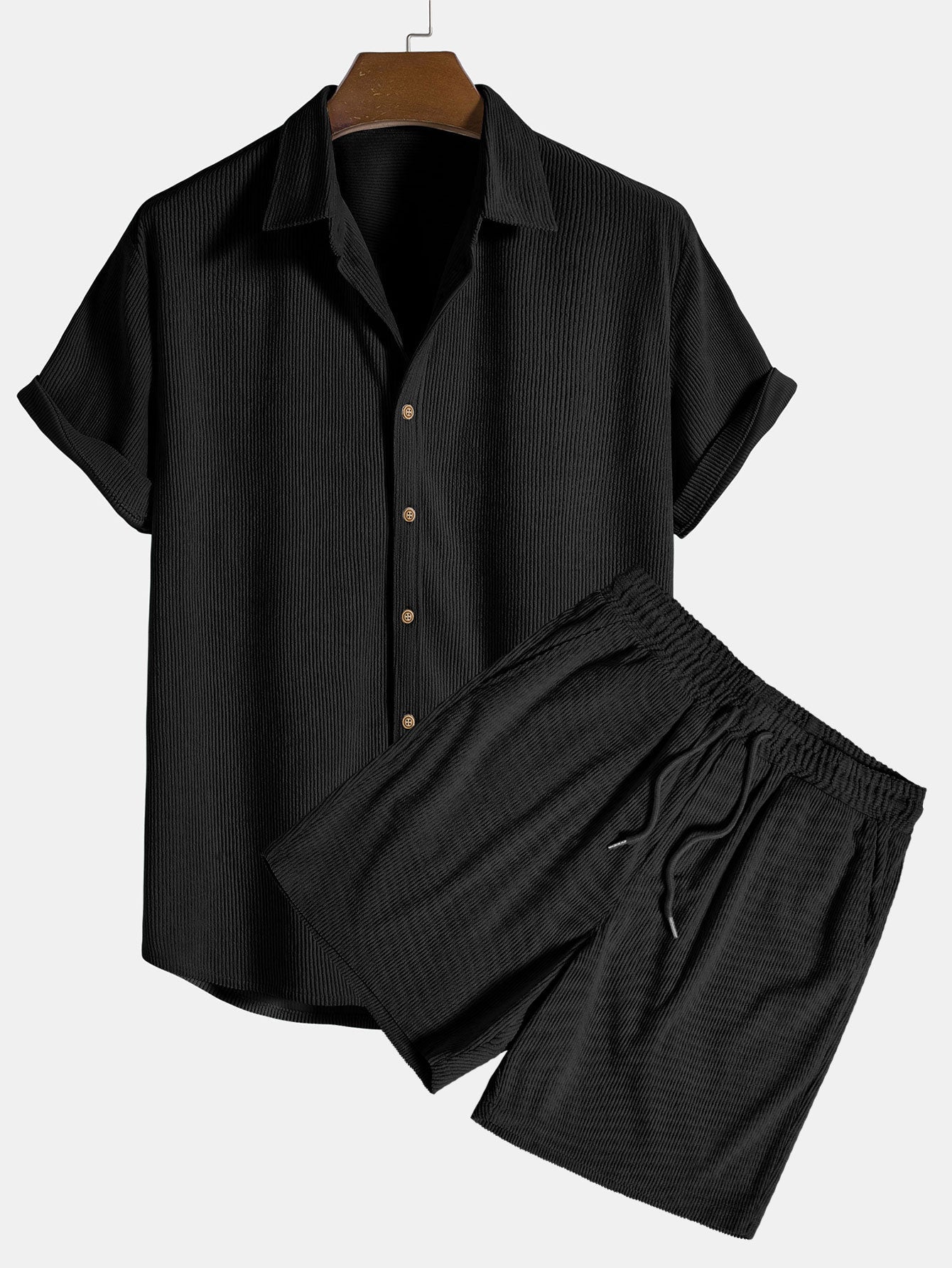 Men's Button Front Shirt and Shorts Set