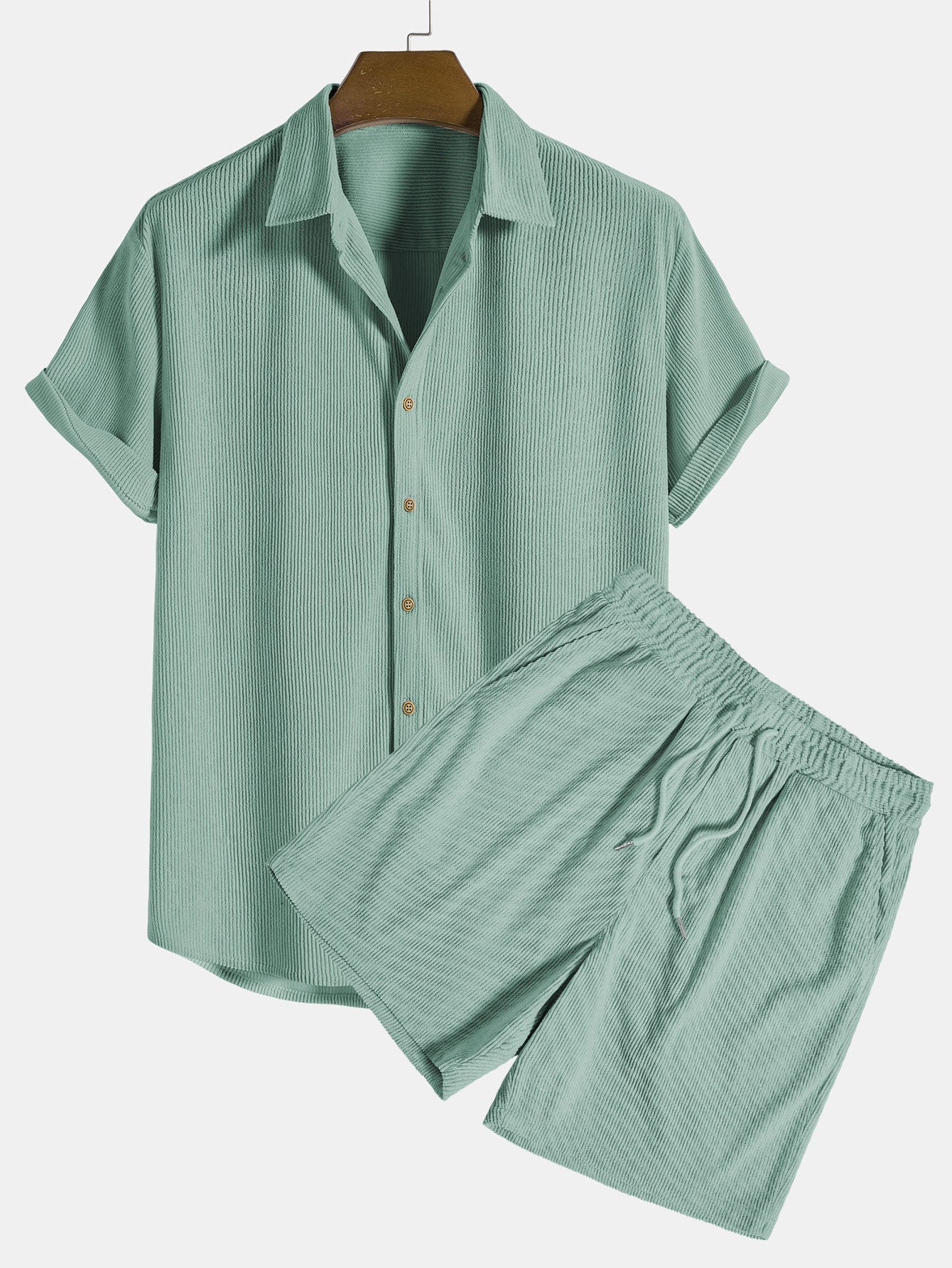 Men's Button Front Shirt and Shorts Set