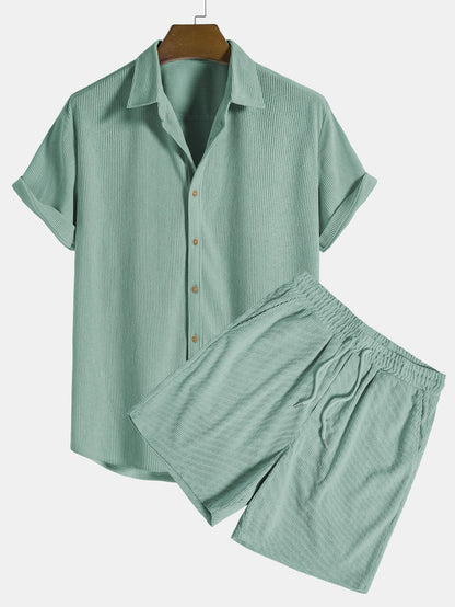 Men's Button Front Shirt and Shorts Set