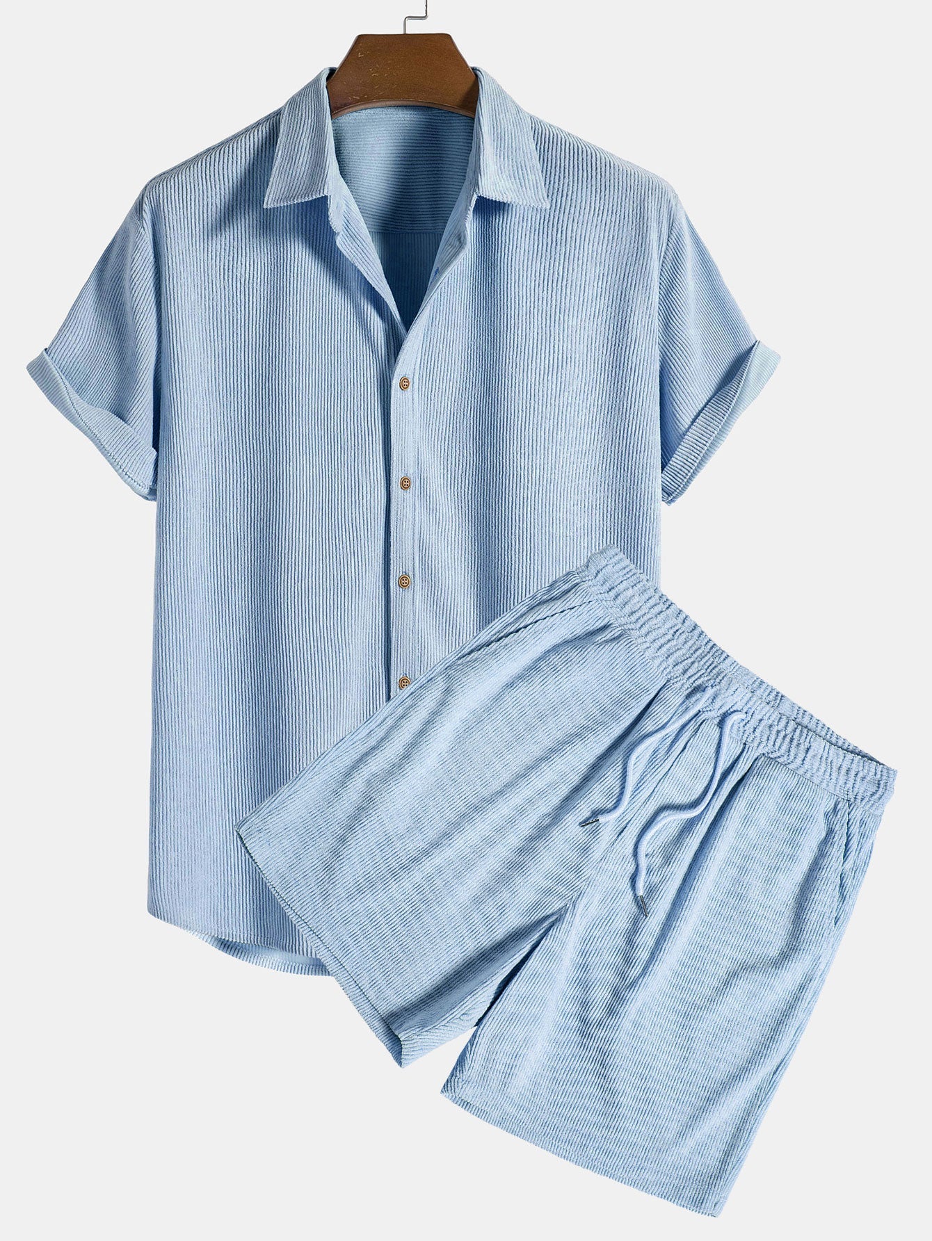 Men's Button Front Shirt and Shorts Set