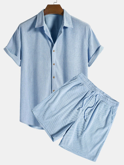 Men's Button Front Shirt and Shorts Set
