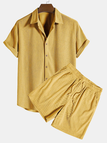 Men's Button Front Shirt and Shorts Set