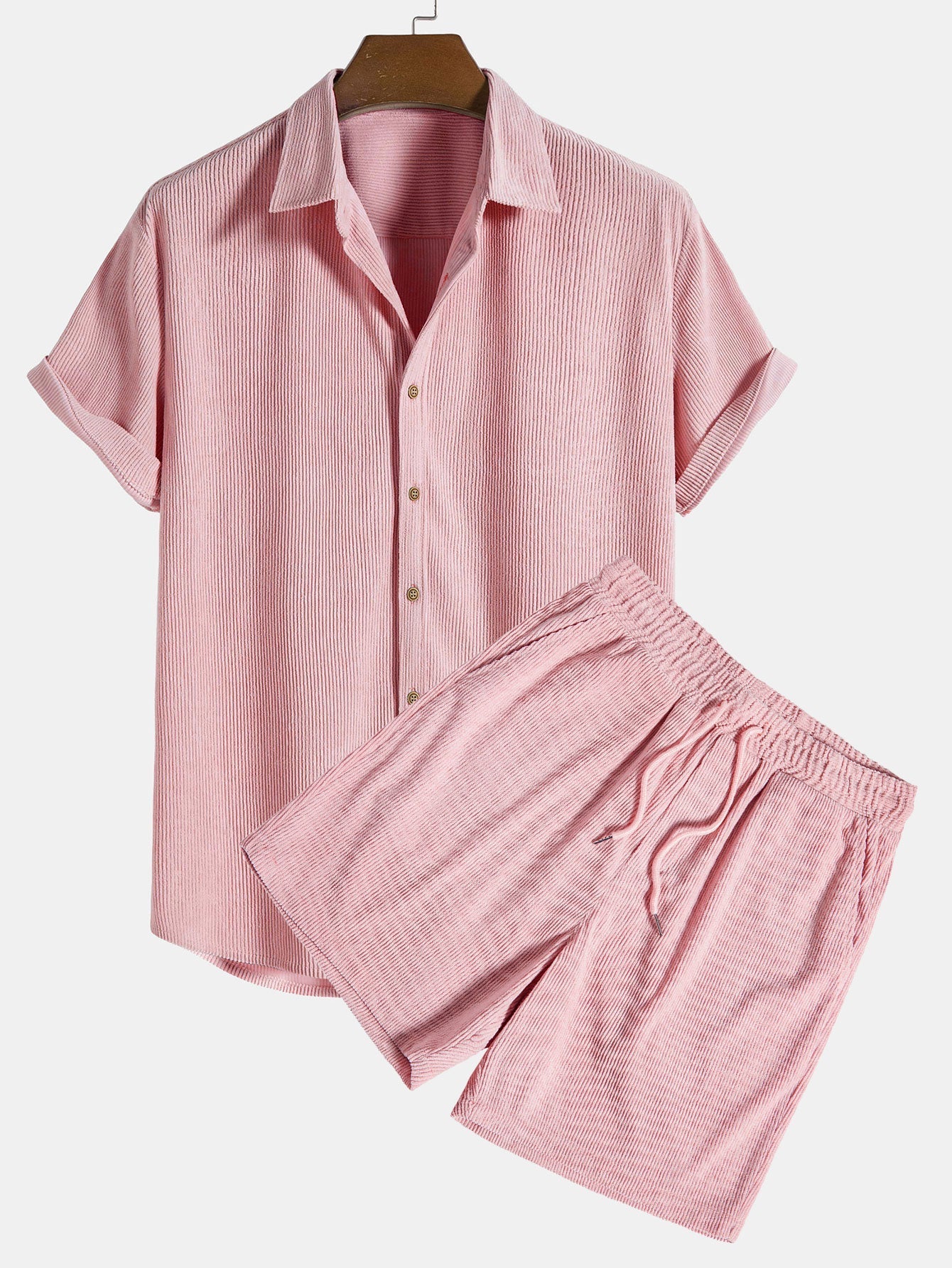 Men's Button Front Shirt and Shorts Set
