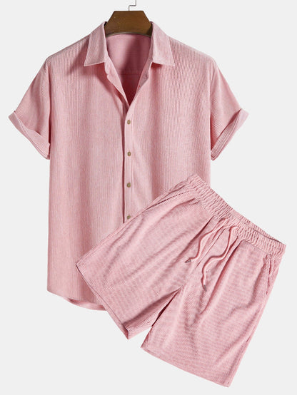 Men's Button Front Shirt and Shorts Set