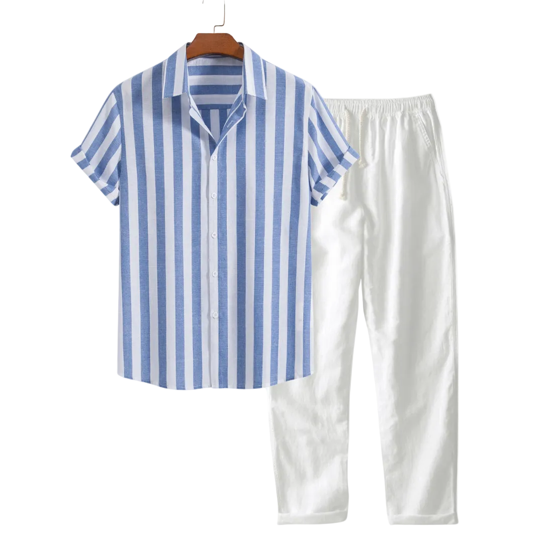 Men's Button Front Shirt and Trousers Set