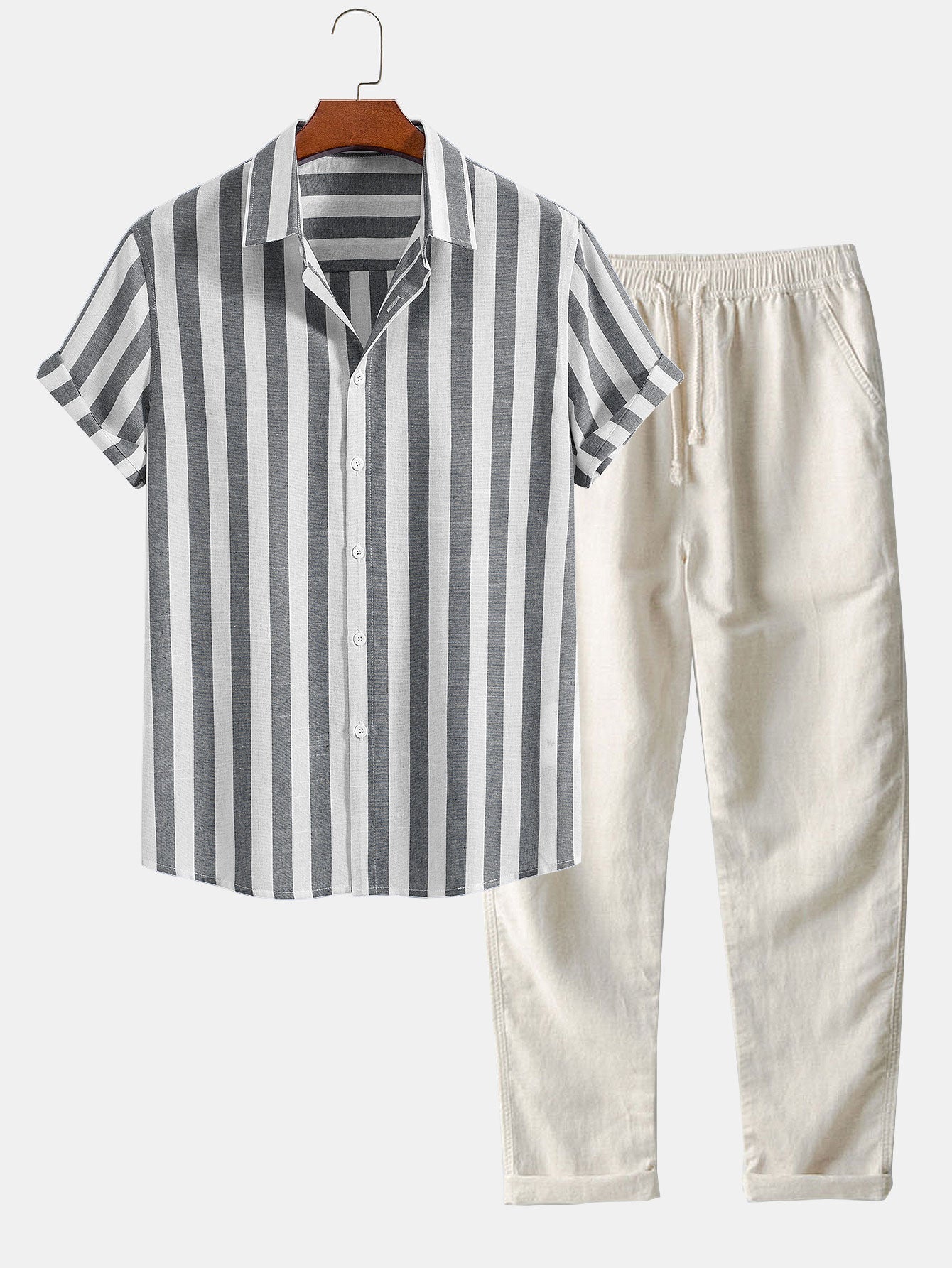 Men's Button Front Shirt and Trousers Set