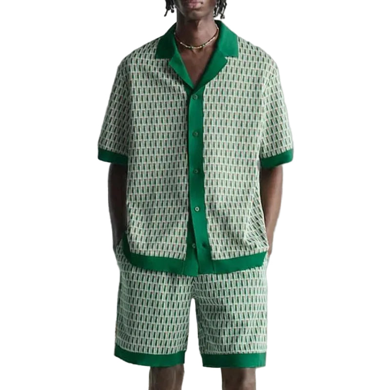 Men's Button Knit Shirt and Shorts Set