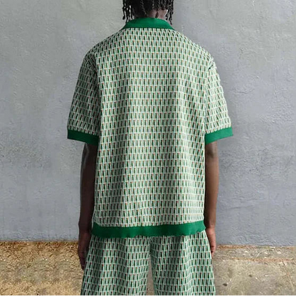 Men's Button Knit Shirt and Shorts Set