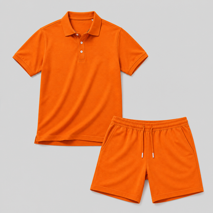 Men's Button Placket Polo and Shorts Set