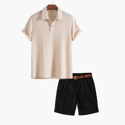 Men's Buttoned Polo and Shorts Set