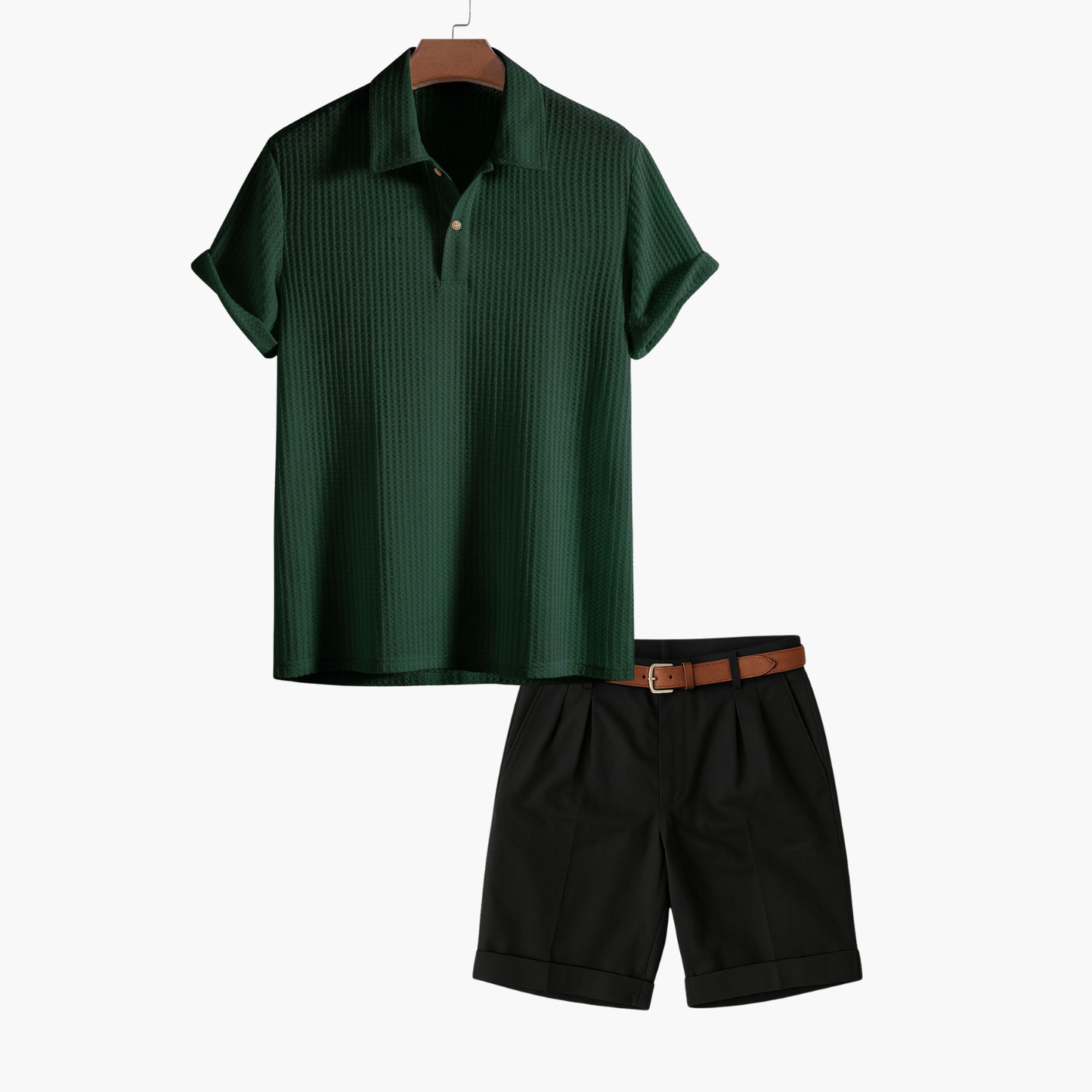 Men's Buttoned Polo and Shorts Set