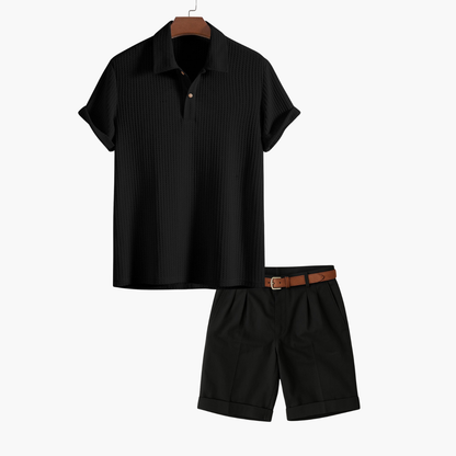 Men's Buttoned Polo and Shorts Set