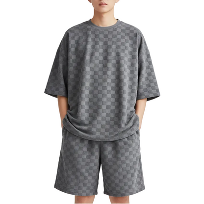 Men's Checker Pattern Shorts Set