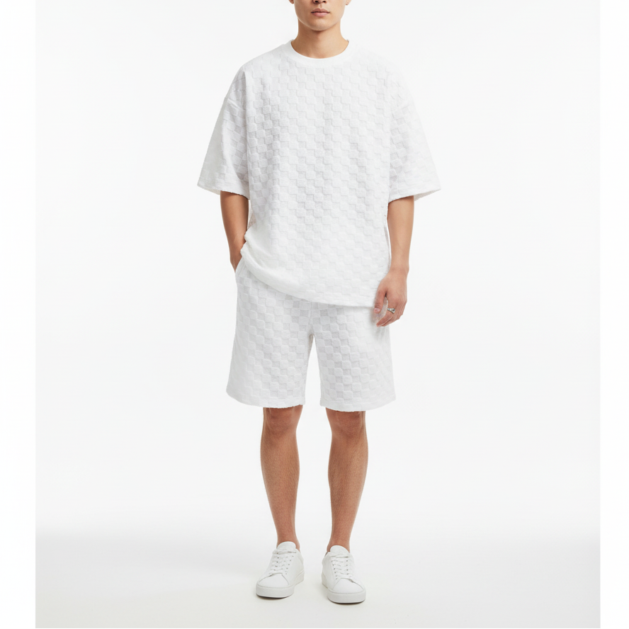 Men's Checker Pattern Shorts Set