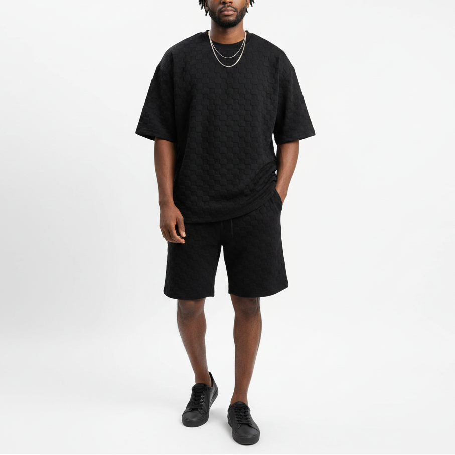 Men's Checker Pattern Shorts Set