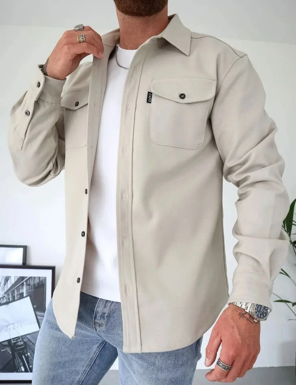 Men's Chest Pocket Button Shirt Jacket